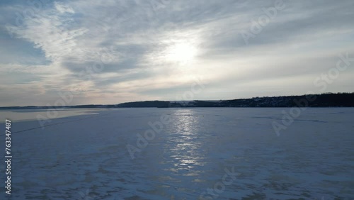 Wallpaper Mural View from a drone. The shore is on the horizon. There is a crack in the ice. Big lake in winter. Torontodigital.ca