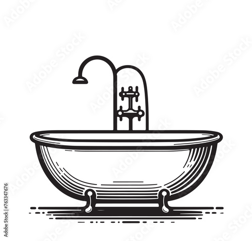 Vector illustration of bathtub lineart isolated on white background