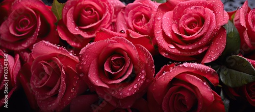 Close-Up of Red Roses with Water Droplets