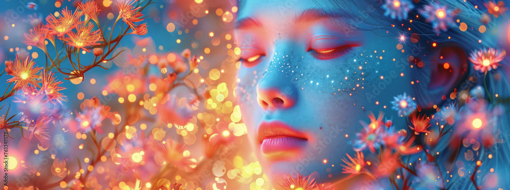 Ethereal Beauty Amid Bioluminescent Blooms,generative ai Ethereal Beauty Amid Bioluminescent Blooms,generative ai