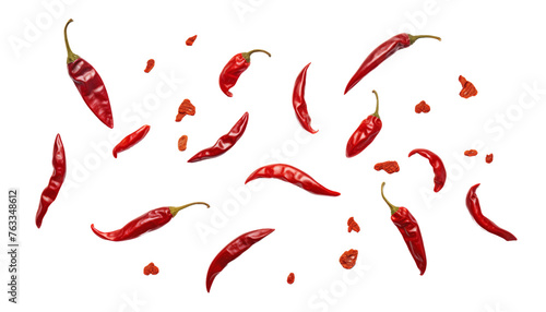 flying chili peppers isolated on transparent background cutout photo