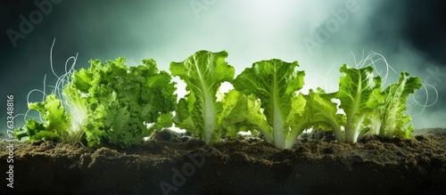 Lettuce plants growing in soil up close