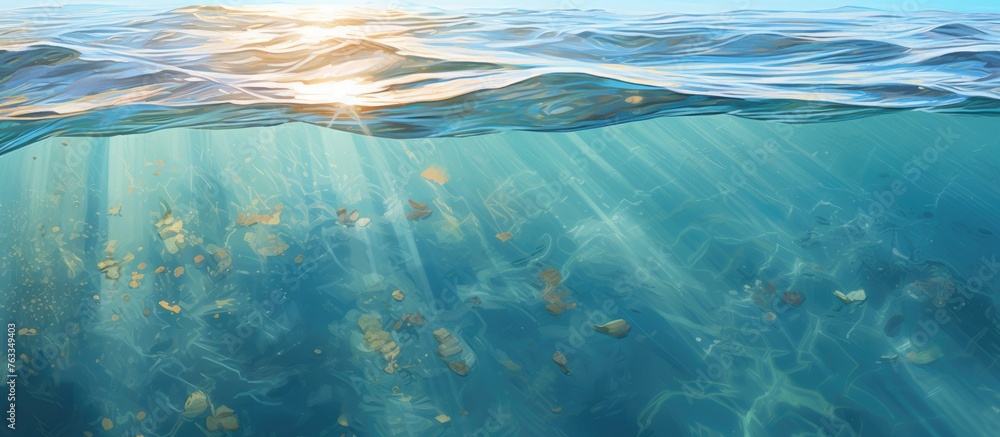 Fototapeta premium Sunlight filtering through the water with fish swimming beneath