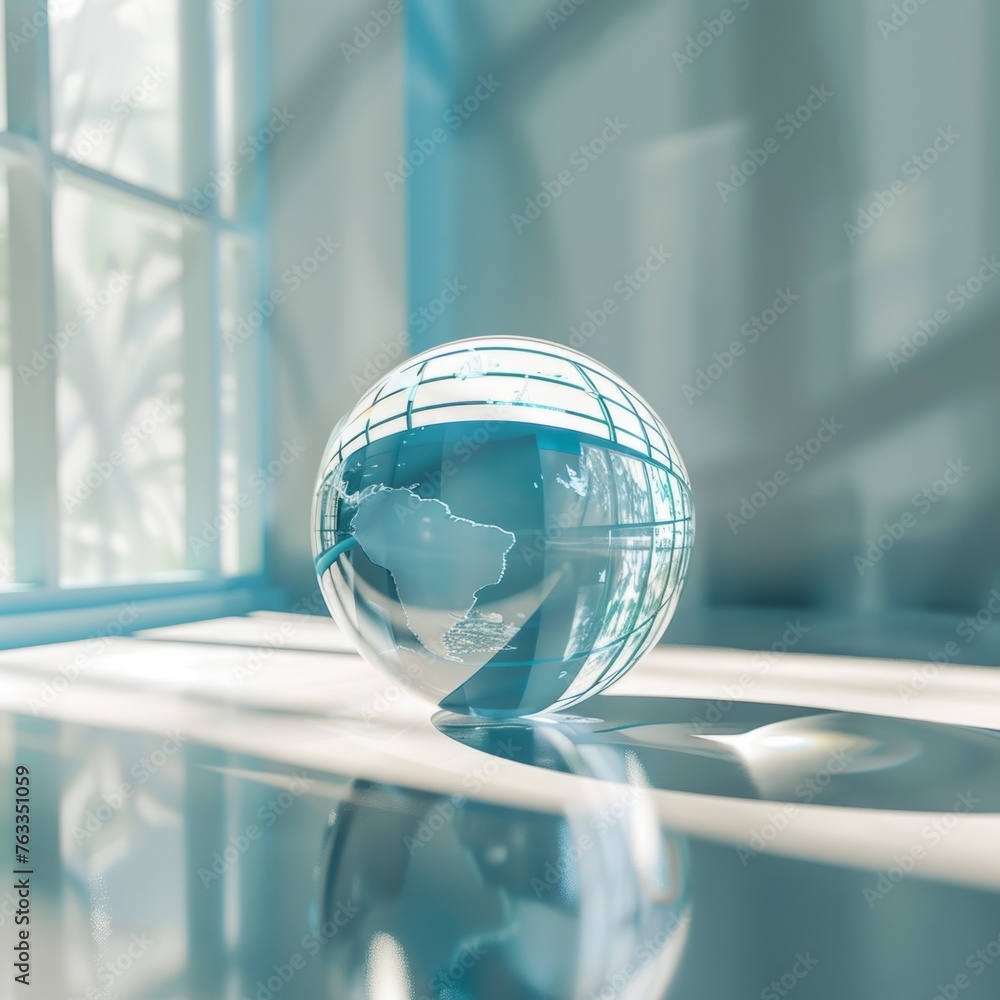 Globe made of glass light blue tones Globe made of glass light blue tones