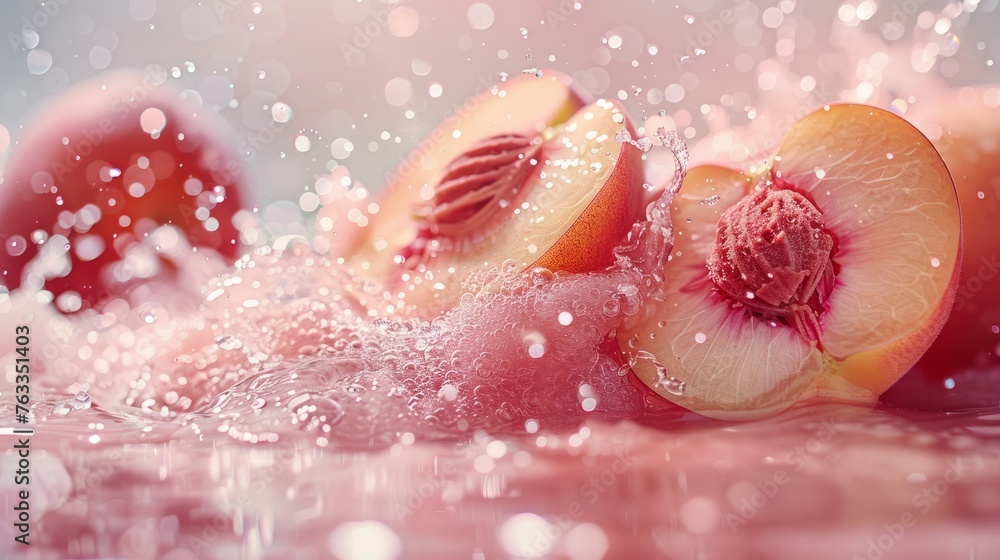 Peach close-up, product close-up, peach ripe, hydrated, nutritious Peach close-up, product close-up, peach ripe, hydrated, nutritious