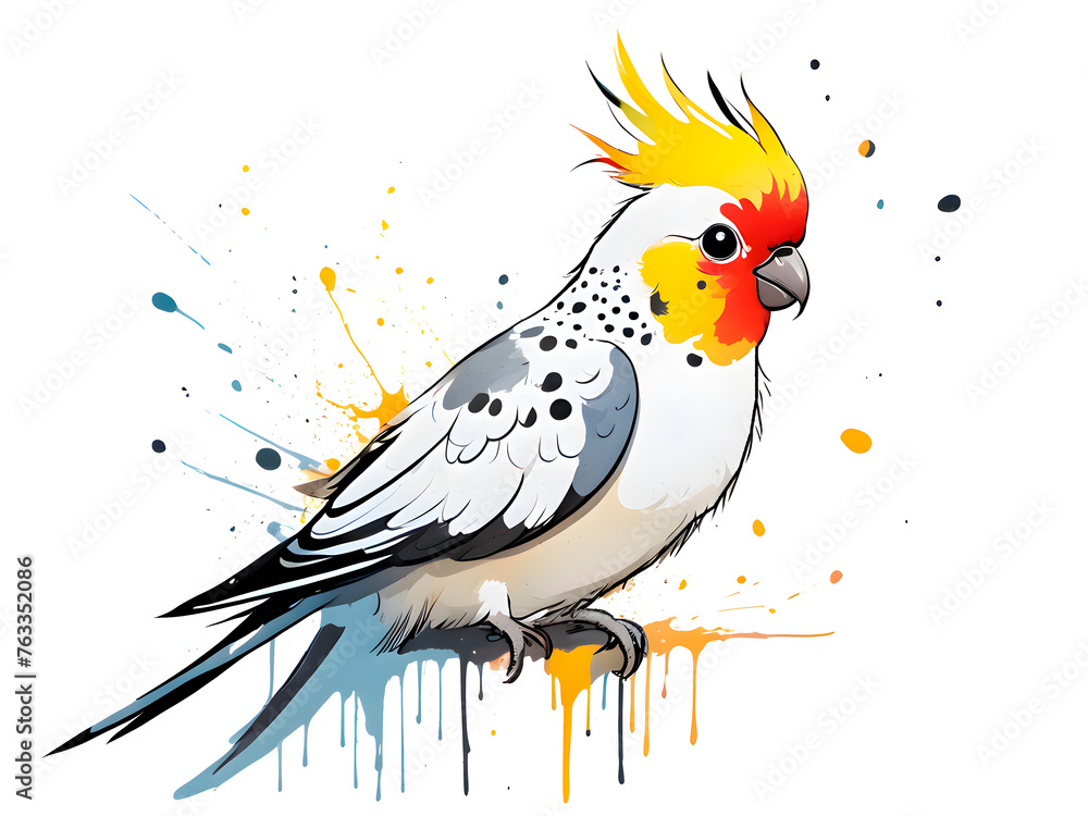  a cute  colorful Cockatiel Illustration  material