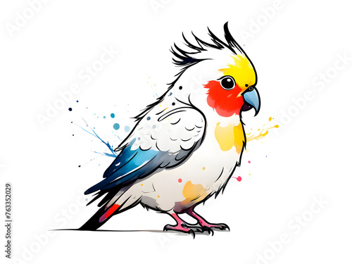  a cute  colorful Cockatiel Illustration  material © zhichao