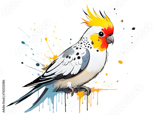  a cute colorful Cockatiel Illustration material