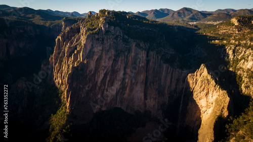 aerial of basaseachic falls national park Mexico copper canyon state of chihuahua rock formation in mountain famous landscape