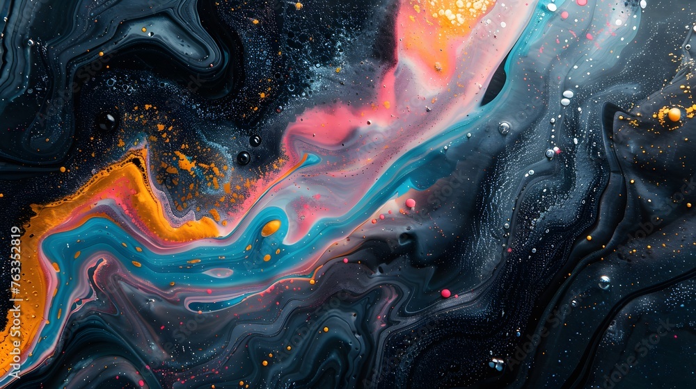 Swirling colors interact in a fluid dance, dynamic patterns that capture the chaos and beauty of abstract art, colorful background with a lot of paint, illustration from Generative AI - obrazy, fototapety, plakaty 