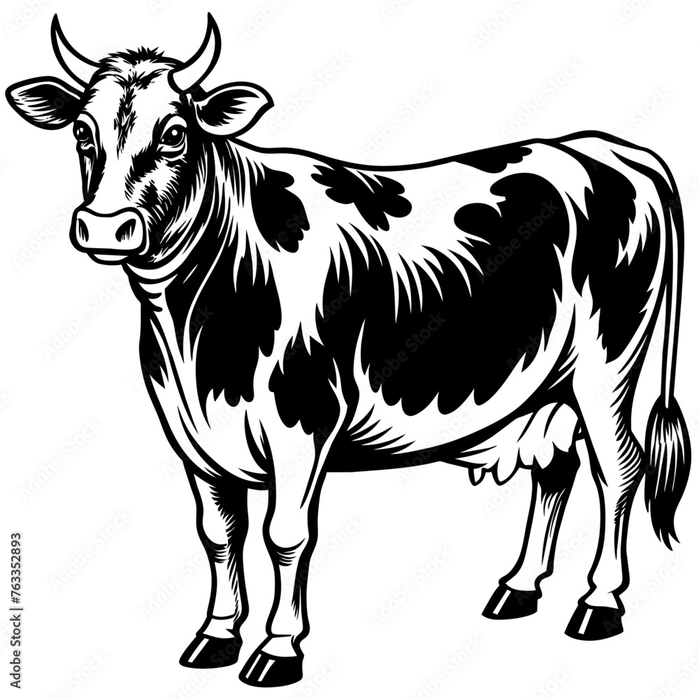 Fototapeta premium Cow. An icon for the menu of a restaurant or culinary site. Black and white vector.