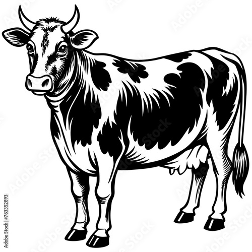 Cow.    An icon for the menu of a restaurant or culinary site. Black and white vector.