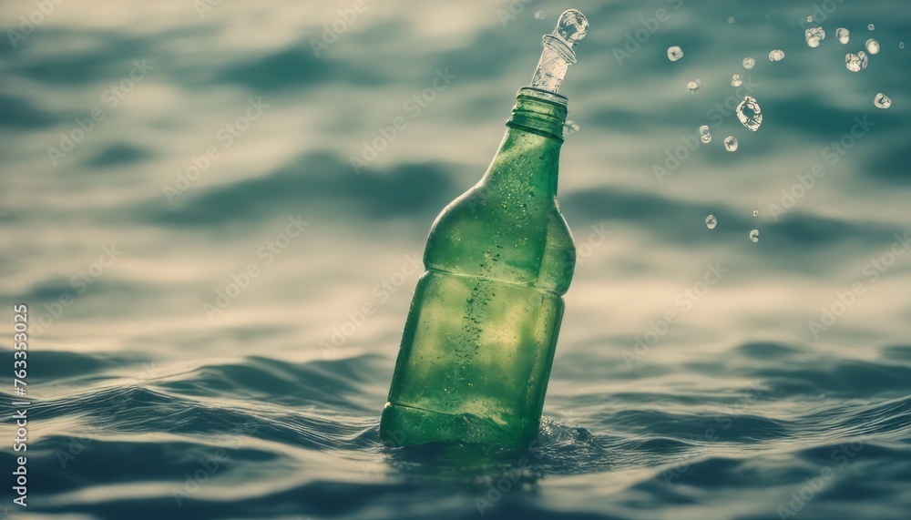 Plastic bottles sinking in to the ocean. Enviromental polution concept Plastic bottles sinking in to the ocean. Enviromental polution concept