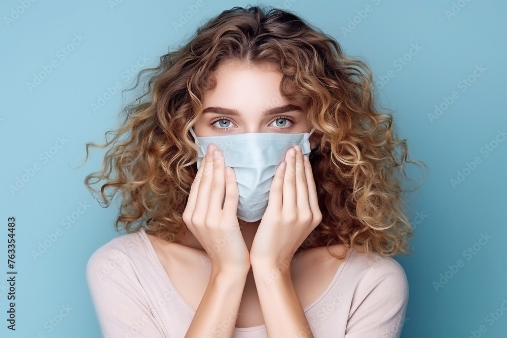 Photo of a pretty attractive curly-haired lady holding a mask Photo of a pretty attractive curly-haired lady holding a mask