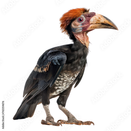 Rufous headed hornbill on isolated transparent background