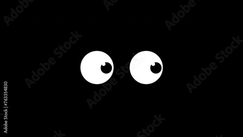 Animated cartoon eyes gif blinking in the dark and looking around and up and down. Isolated design element on Black Backdrop.