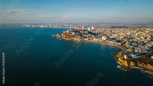 aerial view of Mazatlan Mexico City with coastline Pacific Ocean 