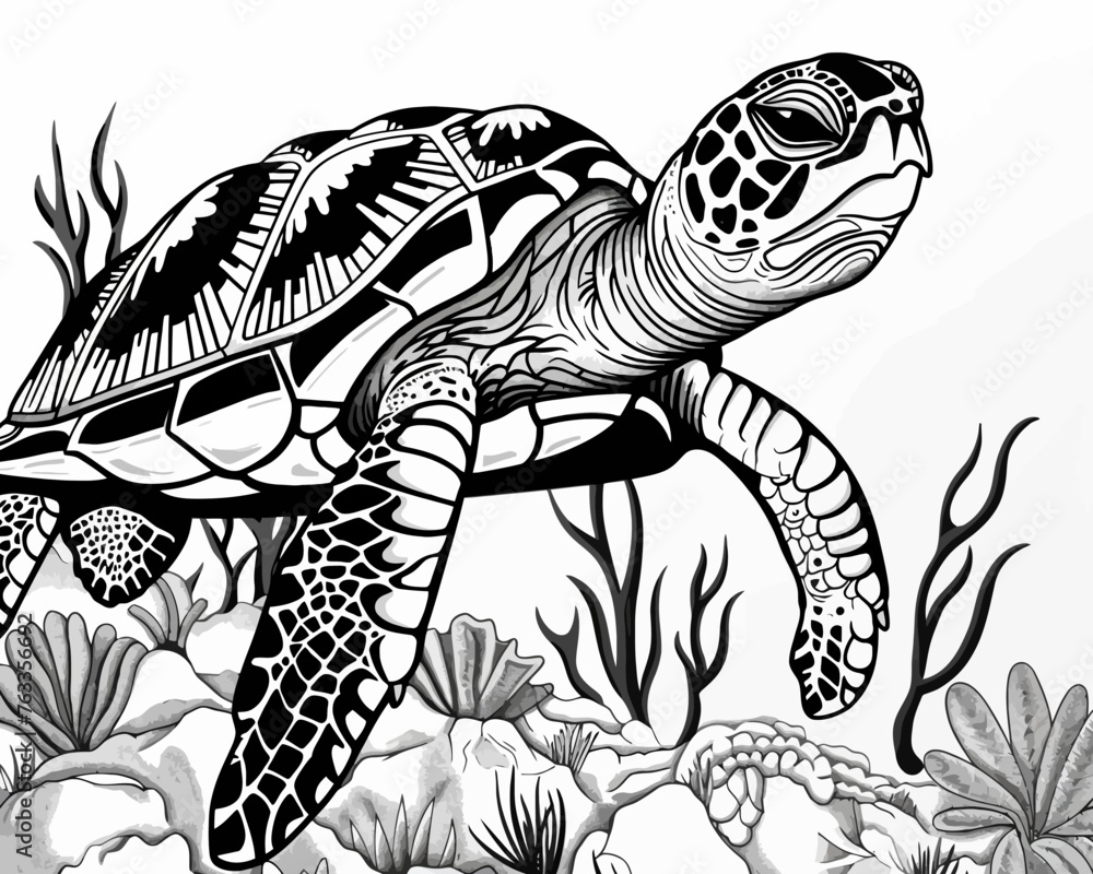 Sea Turtle Illustration Coloring Page Sketch Sea Turtle Illustration Coloring Page Sketch