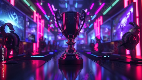 an engaging AI-generated illustration showcasing the esports winner trophy  © Shahid