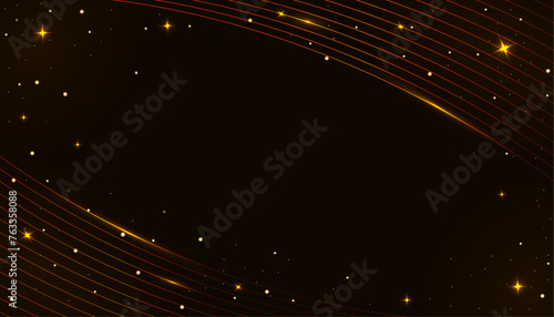 Abstract Background, Dark, Technology, Wavy, Glowing, Dynamic Lines, Cover, Website, Banner, Presentation, Futuristic, Statrs, Gold, Shiny, Effect, Luxury, Vector Illustration © Olena Shtei