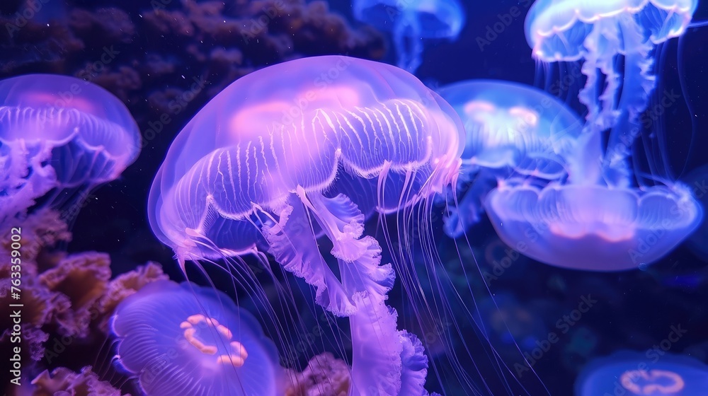 Jellyfish concept in an aquarium with clean water. Jellyfish concept in an aquarium with clean water.