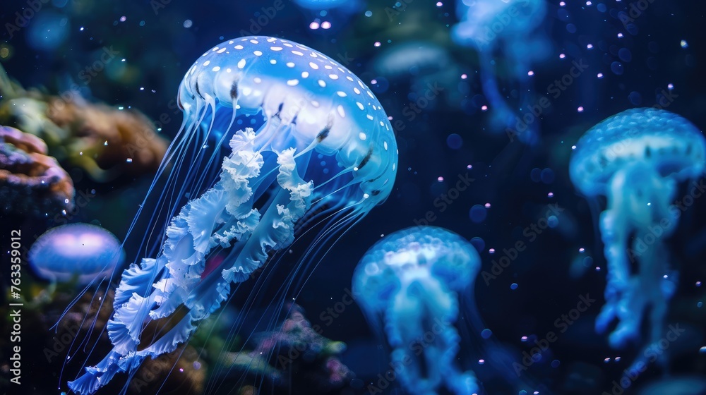 Naklejka premium Jellyfish concept in an aquarium with clean water.