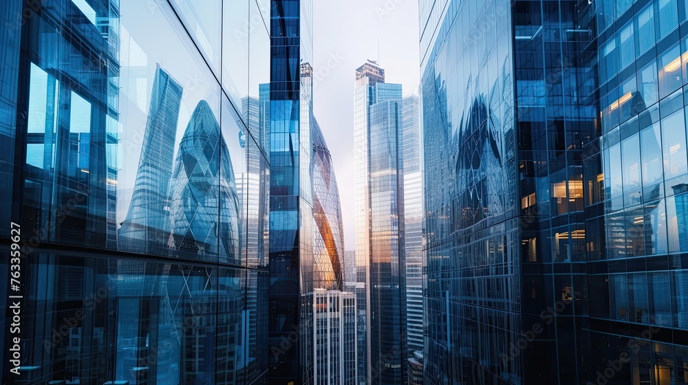 Skyscrapers, tall buildings, glass, glazing, city, urbanism, sun rays, high rise buildings, office buildings, urban ecosystem. Beauty and grandeur of modern architecture concept. Generative by AI Skyscrapers, tall buildings, glass, glazing, city, urbanism, sun rays, high rise buildings, office buildings, urban ecosystem. Beauty and grandeur of modern architecture concept. Generative by AI