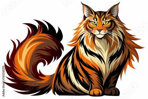 A Maine Coon cat is a very large breed with a beautiful long coat of fur. Tufts of hair on the points of the ear, a strong lion like muzzle © Ishraq