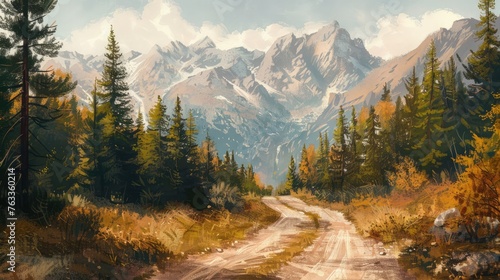 Road concept in mountains, nature background