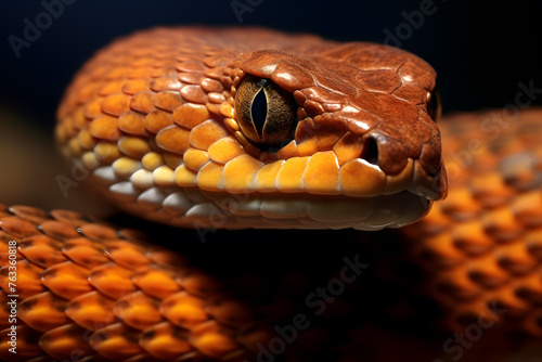 Close up of an orange copperhead snake, macro photography