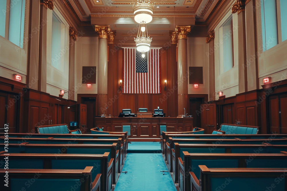 Judicial Proceedings in the American Courtroom - obrazy, fototapety, plakaty 