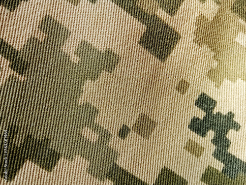Ukrainian camouflage military uniform, green pixel design close-up