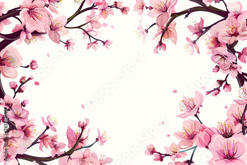 Blühende Kirschblüten Zweige als Rahmen mit Textfreiraum