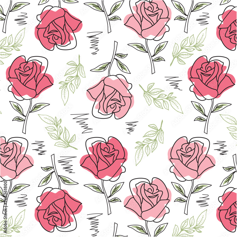 Roses and leaves decorative print pattern