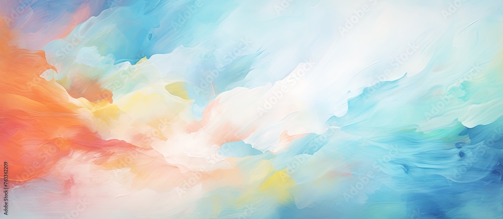 Abstract painting of blue, orange and white cloud