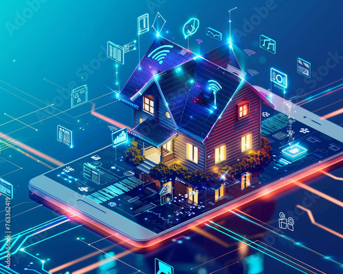 concept of mobile phone digital home connectivity or financial tech mortgage lending and real estate generated by ai