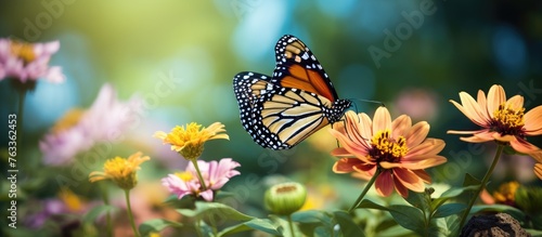 Butterfly perched on a blooming flower