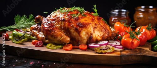 A chicken with tomatoes and...