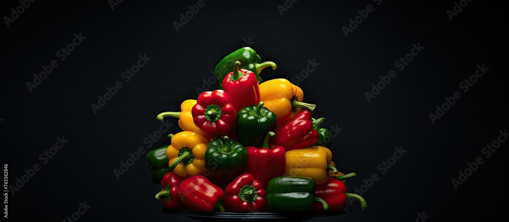 Peppers arrangement resembling traffic light on dark background