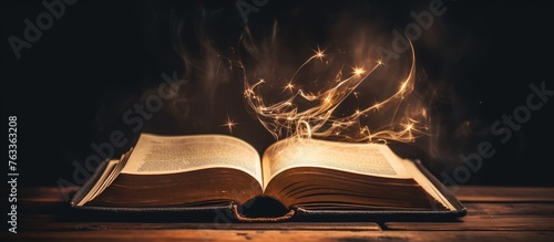A glowing book surrounded b...