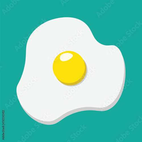 Fried egg omelette top view pan vector food illustration. Egg omelet albumen cartoon icon breakfast on yellow background. Vector illustration. Eps file 239.