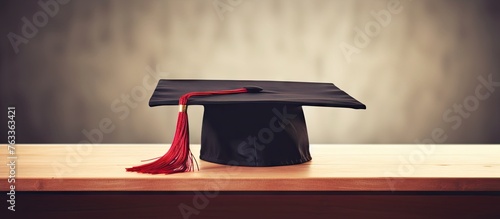 A graduation cap on a woode...