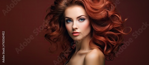A woman with red hair and blue eyes posing for a picture
