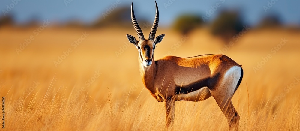 A gazelle in a grassy field - obrazy, fototapety, plakaty 