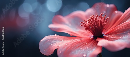 A pink flower with water dr...