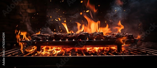 Flames and smoke rising fro...