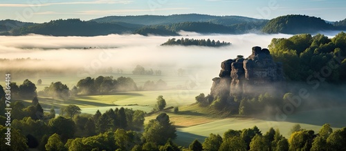 Giraffes in the misty mount...