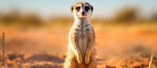 A meerkat standing alert on...