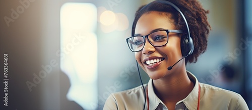 Woman in call center with h...