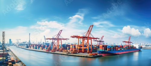 Cargo ship loaded at port w...